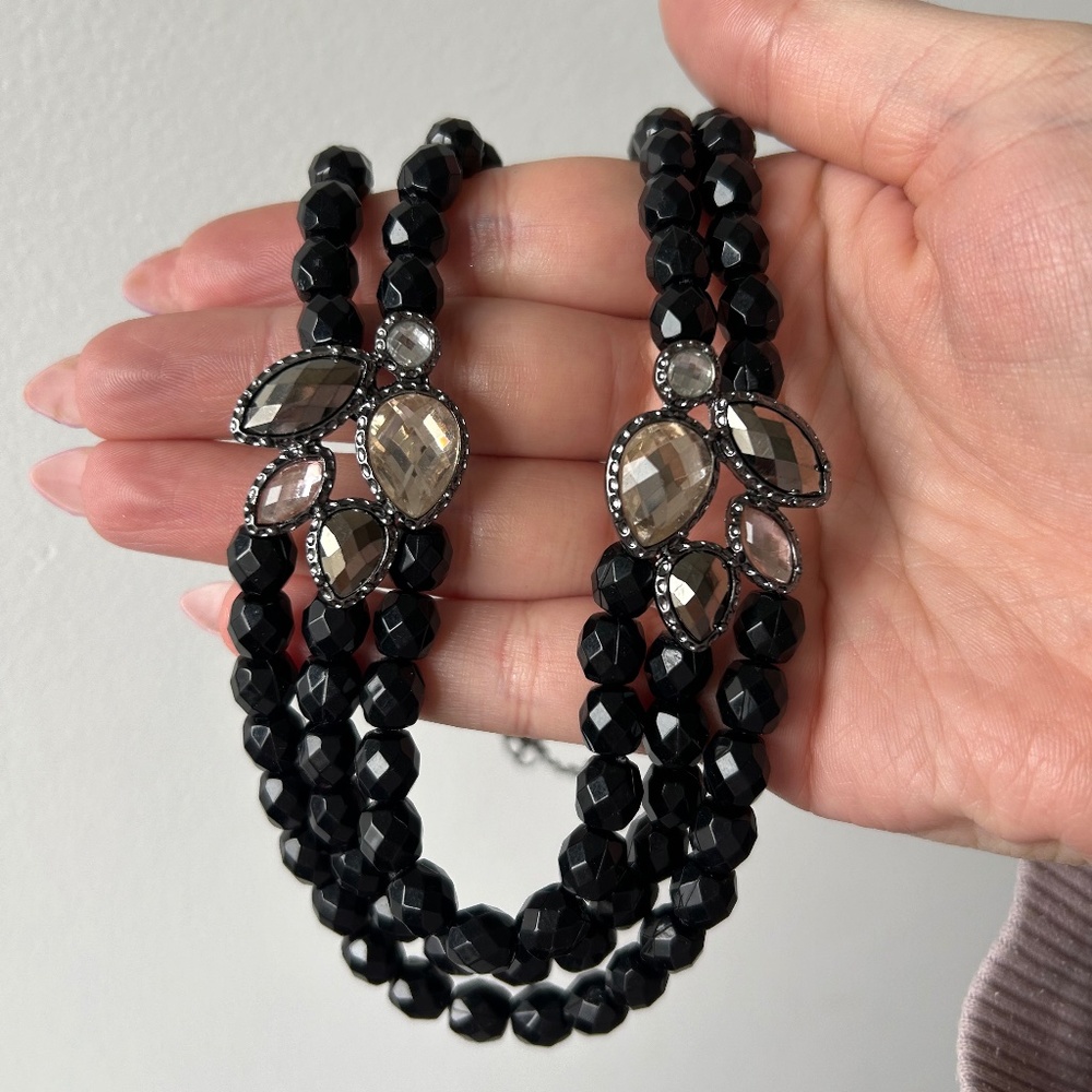 Black Beaded Statement Necklace